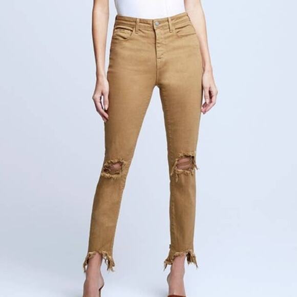 L'AGENCE NWT High Line High RIse Skinny Distressed Sahara Jeans Size 25 Tan - Picture 1 of 10